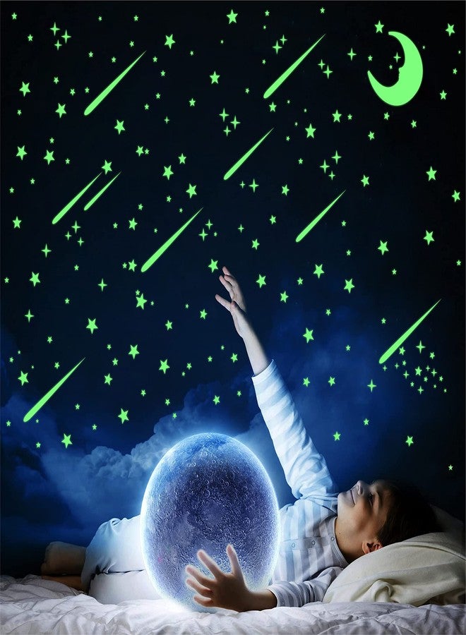 DreamKraft ملصقات دريم كرافت المضيئة في الظلام، مجرة النجوم مع القمر، ملصقات ليلية مشعة (أخضر، 231 قطعة) ذاتية اللصق - Image 2